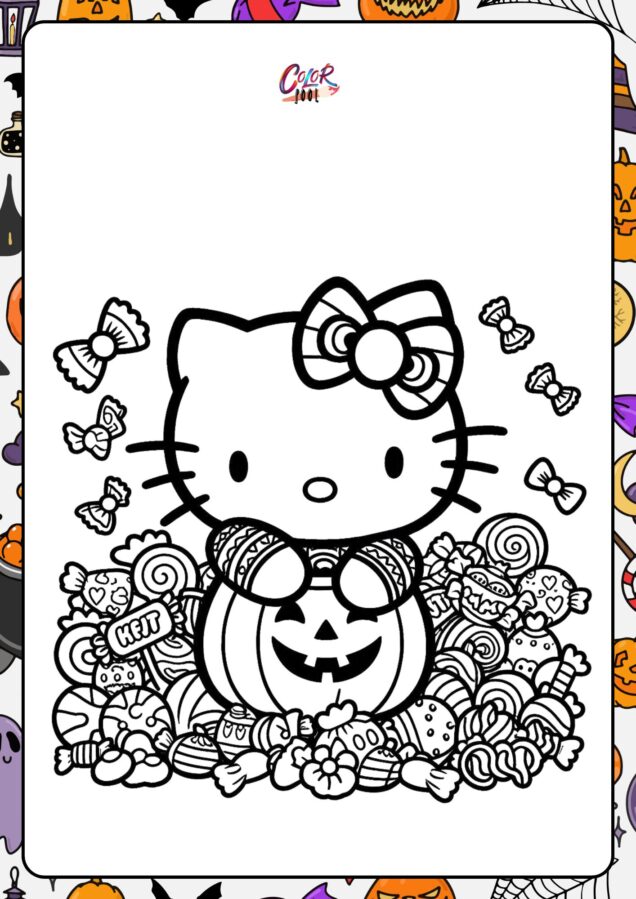 Halloween hello kitty coloring pages printable	with easy designs