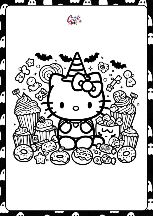 Hello kitty halloween coloring page printable	in high resolution