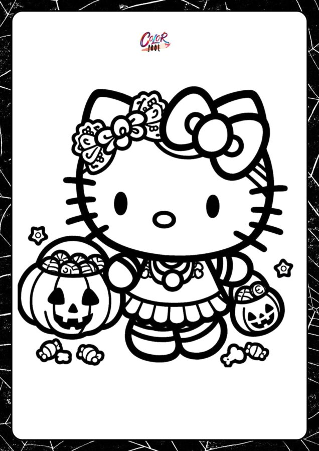 Halloween hello kitty coloring pages PDF	with bonus templates