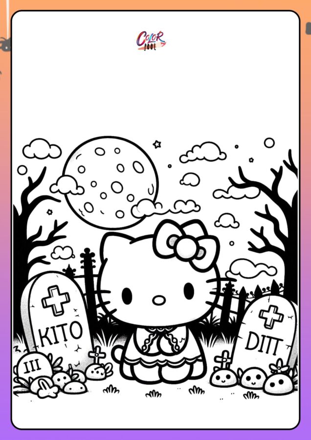 Hello kitty halloween coloring page free printable for kids’ parties