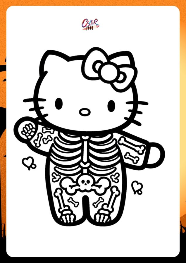 Coloring page hello kitty halloween	with magical vibes