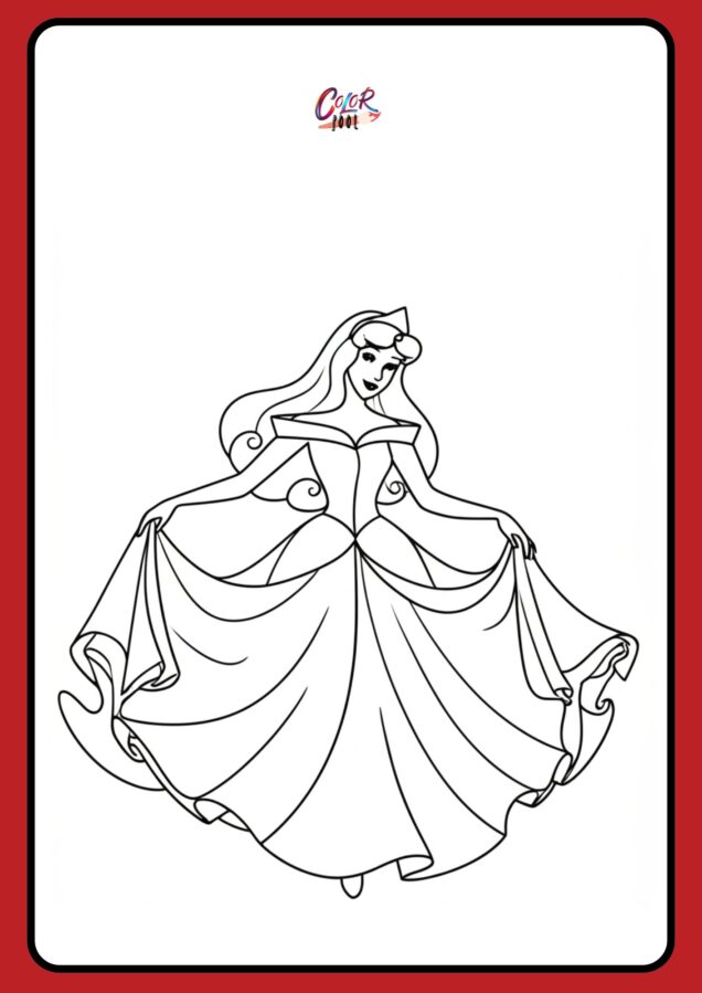coloring pages princess aurora dancing in a beautiful gown