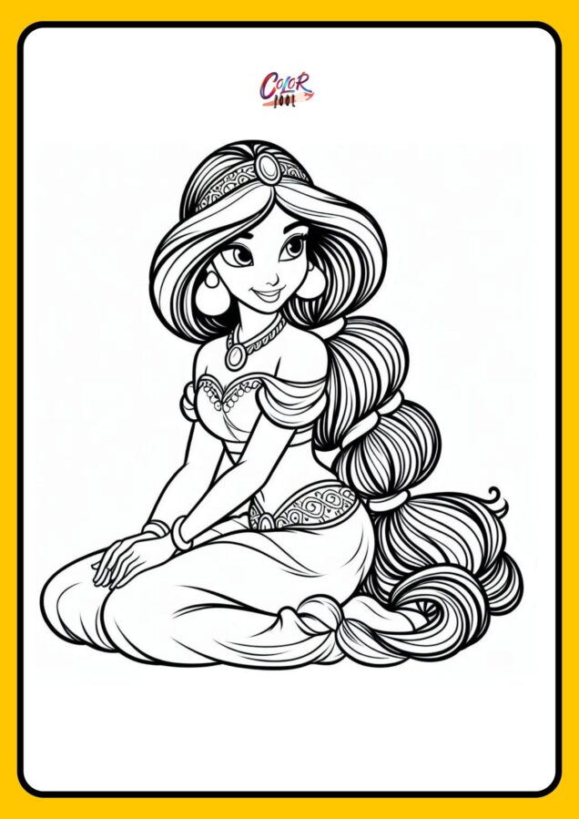 coloring pages princess jasmine sitting quietly