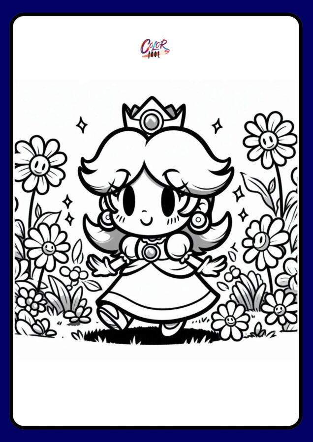 download coloring pages princess peach in the garden