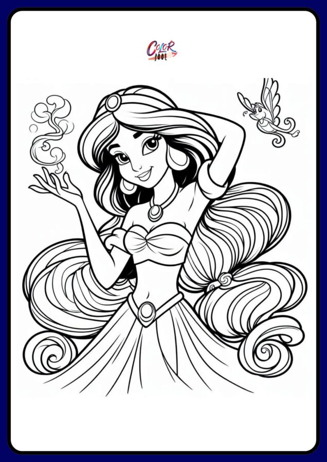 free printable coloring page of princess jasmine