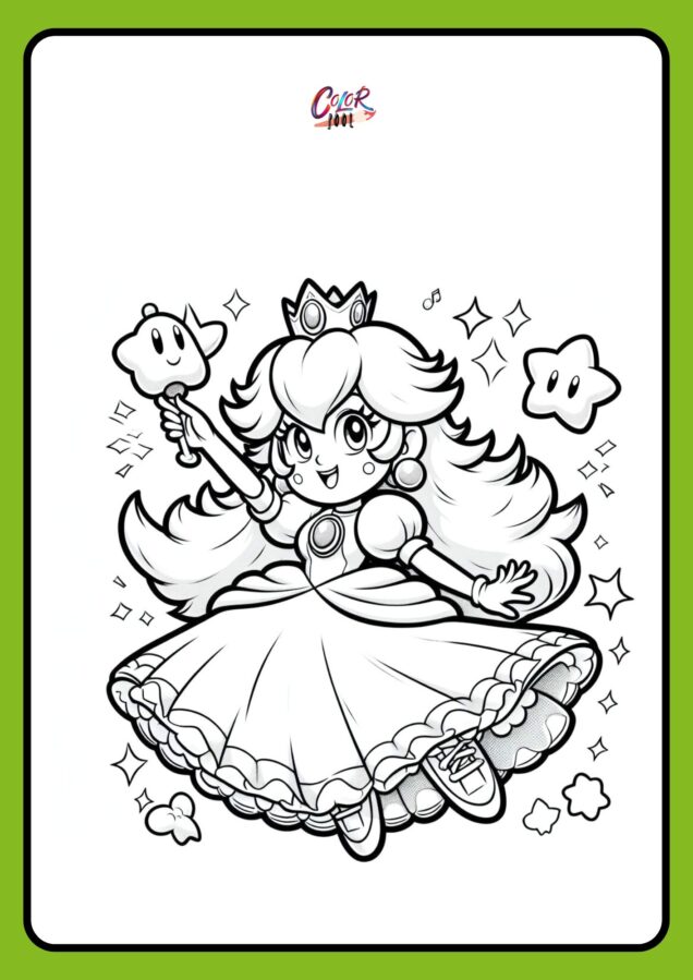 super mario princess peach coloring pages flying with a magic stick