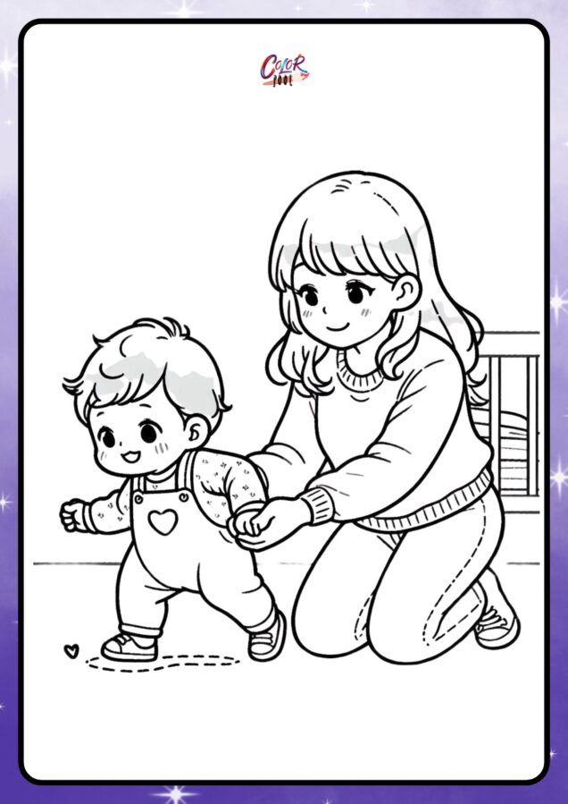 Baby coloring pages learning to walk