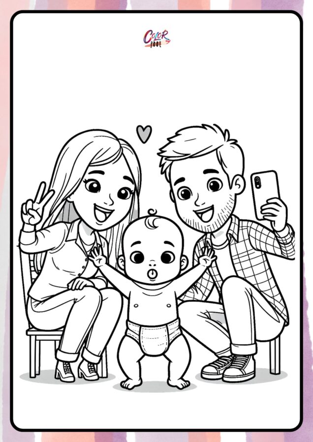printable Baby photobombing a family selfie